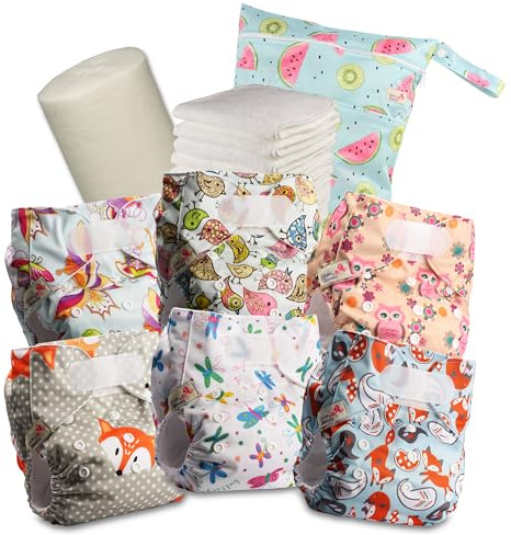 Littles & Bloomz Pannolini Lavabili – Pannolino Pocket Con Chiusura a Strappo in Vita, Set Da 6 Con 6 Inserti in Microfibra, Veli in Bambù e Borsa Porta Pannolini Impermeabile, 626VM6