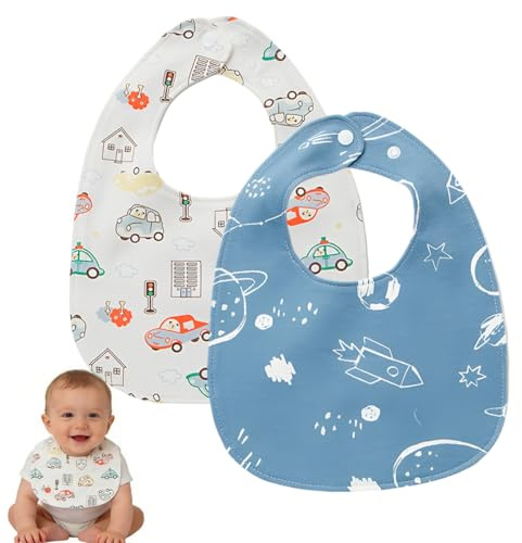 ZZHBOO 2 Bavaglini a Forma di U in Puro Cotone per Neonati, Assorbenti e Impermeabili, per Pappe e Sbavo, Colori Blu e Bianco