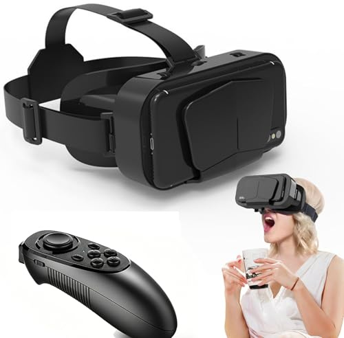 Visore per Realtà Virtuale 3D VR, Occhiali VR Morbidi E Confortevoli per Videogiochi Su Cellulare, Visore Universale Compatibile con Smartphone, Compatibile 360° con Schermi 4,7-7,2”,Black+052 Handle