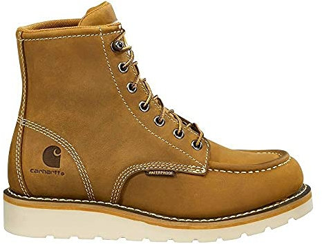 Carhartt 6” Waterproof Moc Toe Boots for Women - Premium Rugged Leather, Goodyear Welt, Insite Tech Comfort Footbed, and Dual-Density Rubber Outsole, Light Brown - 8.5M