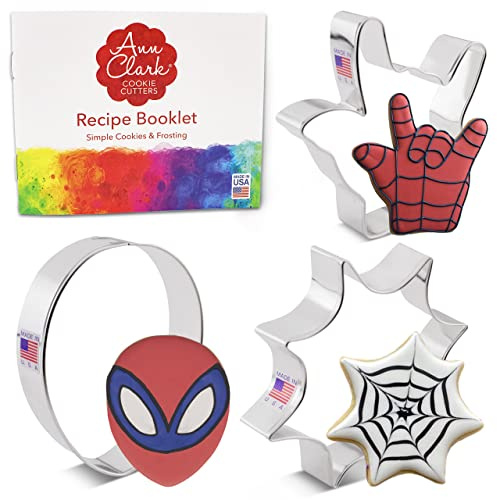 Ann Clark Cookie Cutters Superhero 3-Pc. Set Made in the USA, Mask, Hand, Spiderweb