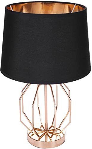 BRUBAKER Tisch- oder Nachttischlampe Vintage Gitter Muster - Moderne Tischleuchte mit Metallfuß - 45 cm Höhe, Gold Schwarz