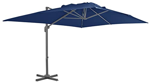 Ampelschirm mit Aluminium-Mast, CANLAY Balkon Sonnenschirm, Marktschirm, Garten, Balkon Schirm, Sonnen Schirme, Balkonschirm, 4 x 3 m Azurblau