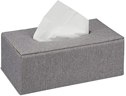 Relaxdays Tücherbox Leinenoptik, Aufbewahrung Taschentücher, nachfüllbar, HBT: 10x25x13,5 cm, Kosmetiktücher Box, grau