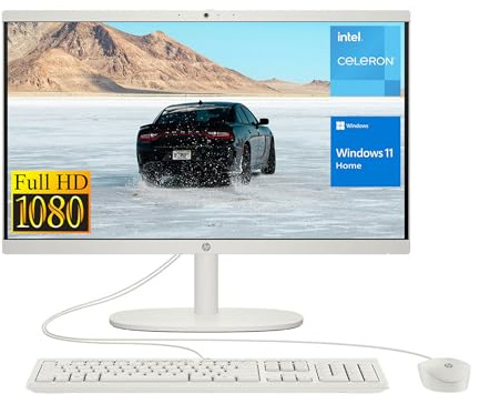 HP 2022 All-in-One Desktop, 21.5 FHD Display, Intel Celeron J4025 Processor, 8GB RAM, 256GB PCIe SSD, Webcam, WiFi, HDMI, RJ-45, Wired Keyboard&Mouse, Windows 11 Home, White