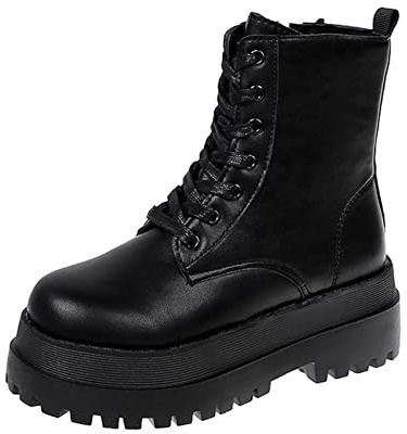 Susenstone Bottines Femmes À Lacets Plateforme Chaussures Plates Rétro Mode En Cuir Femmes Bottines Style Britannique Travail De Mariage Bottines Chaussures De Marche Pas Cher
