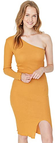 Trendyol Robe en Tricot mi-Longue avec col asymétrique pour Femme, Camel