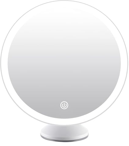 Espejo Maquillaje Pared con Luz LED, Recargable Espejo Cosmético con Giratorio y Ventosa de Pared, 3 Colores de Luz, Brillo Regulable, para Baño Habitación