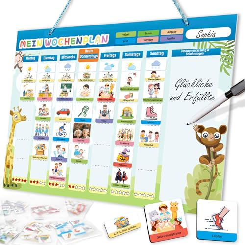 Thedttoy Wochenplaner Kinder Kalender Innovative Tagesplaner Kinder Routine Magnettafel inkl. 208 Magnete, 7 Aufbewahrungstasche, 2 Stift, Montessori Wochenplan Beschreib & Abwischbar