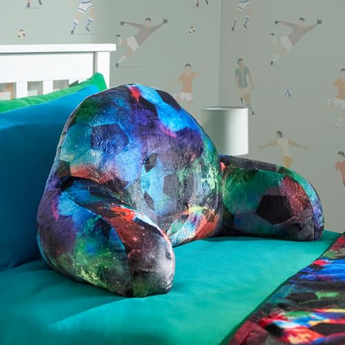 OHS Cuddle Cushion for Kids Neon Football, Football Gifts for Boys Reading Pillow Super Soft Cosy Fleece Gaming Cushion with Arms Back Support Pillow Bed Cushions Relaxing Comfy