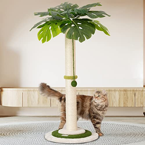 Meowoou Tiragraffi per Gatti con Palla Appesa - Alto 89 cm per Gatti da Interno, Tiragraffi in Corda di Sisal per Tutti i Periodi