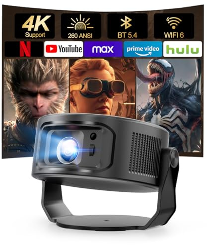 Magcubic Android 14 Proyector Portatil, 260 ANSI Wi-Fi 6 y Bluetooth 5.4,Proyector 4k Corrección Trapezoidal Automática y Enfoque Manual, Projector Libre de 360° más 35° para Exterior Cine Jardin
