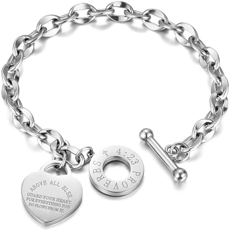 dcas Silverarmband med hjärthänge, silverarmband med hjärthänge, rostfritt stål med OT-lås, damhjärta, hjärthänge armband för kvinnor