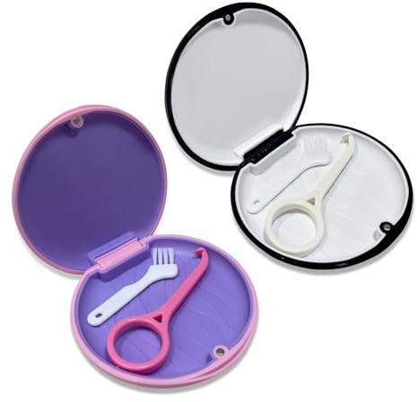 Jdacla® Pack 2 Cajas para Férula Dental + 2 Minicepillos y 2 Ganchos de Extracción de Regalo/Funda Férula Dental para Ortodoncia Invisible de Color Rosa y Color Negro (PACK NEGRA/ROSA)