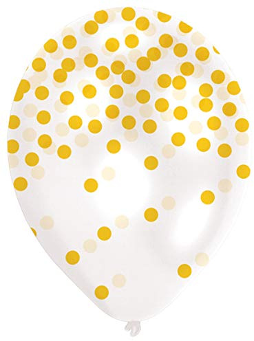 Amscan 9901847 - Latexballons Konfetti, 6 Stück, circa 28 cm, Gelb, Geburtstag, Luftballon