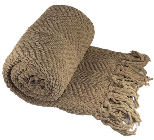 Home Soft Things Brown Throw Blanket Knitted Tweed Throw 60'' x 80'', Amphora, Super Soft Cozy Warm Comfortable Breathable Throw for Living Room Chair Couch Bed Sofa Bedroom Home Décor