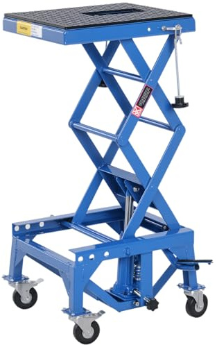 DURHAND 300 lbs Hydraulic Motorcycle Scissor Jack Lift Foot Step Wheels for Small Dirt Bikes