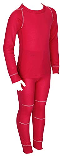 icefeld® - Set di biancheria intima termica traspirante per bambini – biancheria calda in maglia a maniche lunghe + mutande lunghe (ÖkoTex100), Colore: rosso, 98 cm-104 cm