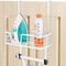KES Over Door Ironing Board Hanger T-Leg No Drill, White Ironing Board Holder with Metal Basket and Adjustable Hooks, HIR500B-WH