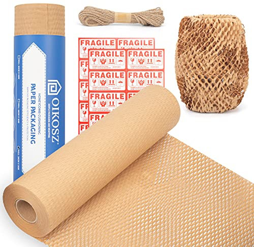 OIKOSZ Bienennest Verpackungspapier - Nachhaltige Alternative zu Blasenpapier für Umzug/Versand/Verpackung - recyceltes und umweltfreundliches Kraftpapier, braun, 30 cm x 50 m