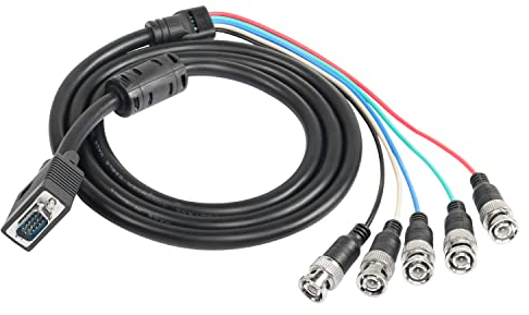 MEIRIYFA VGA zu BNC Videokabel, HD15 VGA zu 5 BNC RGB Stecker Koaxial Hohe Auflösung für HDTV Monitor Kabel (schwarz) - 1.5M