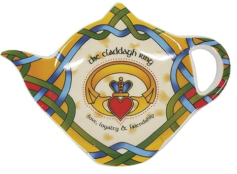Royal Tara Claddagh - Juego de soporte para bolsitas de té, plato de té de tejido irlandés, soporte para bolsitas de té, posavasos, platillo hecho de porcelana de hueso de 15 cm