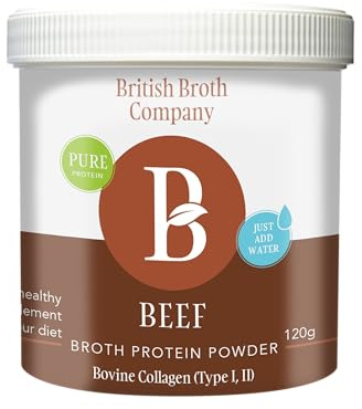 British Broth Dehydrated Beef Broth Powder, 120g (3 litres) - Not Hydrolysed. 100% Natural, Grass Fed Bovine Collagen - Beef Bone Broth for Humans