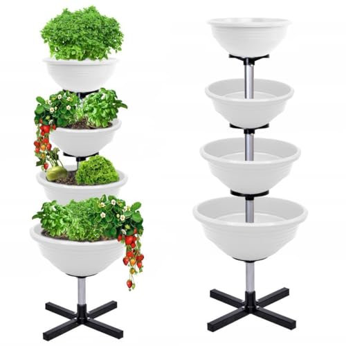 Pflanzturm Vertikaler Garten Etagenbeet Pflanzsäule Erdbeerturm Hochbeet Farbauswahl Weiß 110 cm