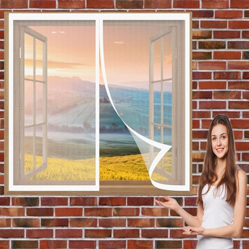 Mosquito Insect Mesh Screen 134 x 190 cm(53 x 75inch) Mosquitoes Net for Windows Mosquito Bug Protection Without Drilling Easy to Install Insect Mosquito Net Fly Screens for Windows, White