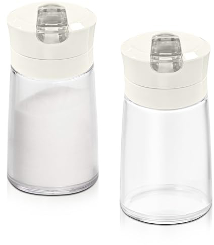 Modixun Lot de 2 distributeurs de sucre en verre avec bec verseur automatique, bec verseur lesté, récipient à sucre, 250 ml, salière, accessoires de bar à café,blanc
