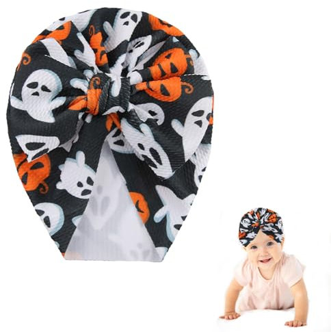 Baby Turban Hüte, Halloween Kopfbedeckung Babymütze, Babymütze Knoten, Neugeborenen Mütze, Babymützen mit Schleife Donut Knoten, Neugeborenenmützen für 0–2 Jahre Jungen Mädchen Halloween (Farbe 2)