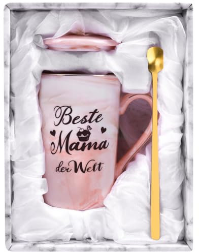 HOTUT 400ml Taza Ceramica Rosa Regalo, Taza de Regalo Mujer Cumpleaños, Regalo Cumpleaños Madre Taza, Set de Regalo de Cumpleaños para Novia, Regalo para Mujer con Tarjeta, Cuchara y Caja de Regalo