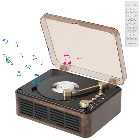 KOVCDVI Reproductor de CD Bluetooth Retro Radio con reproductor de CD con altavoz, soporte USB y reproducción AUX con mando a distancia, funda antipolvo