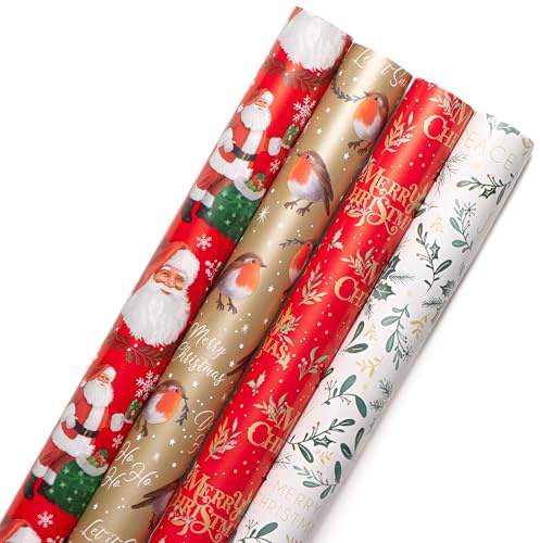 4 X 7M Traditonal Christmas Wrapping Paper Roll (28 meters) Ideal for Xmas, Festive Season - Made in Uk
