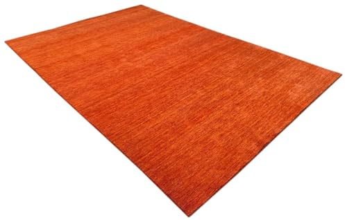 Terrakotta Teppich 100% Wolle Handgewebt Orange Orientteppich U1 (Maße: 70X140 cm)