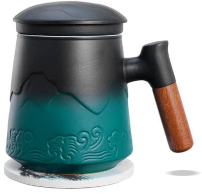 ZENS Tea Infuser Mug with Lid and Coaster for Loose Leaf Tea, 450ml Green