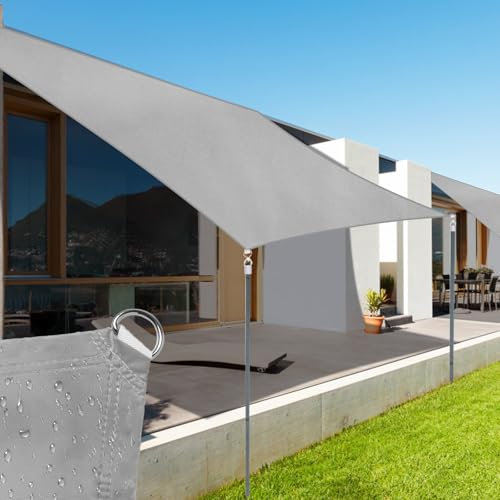Sonnensegel wasserdicht 4x5m Sonnenschutz Windschutz Verdichter 420D Oxford-Stoff mit Sonnenschutzbeschichtung 99% UV-Schutz ideal für Balkon Garten und Terrasse- Grau