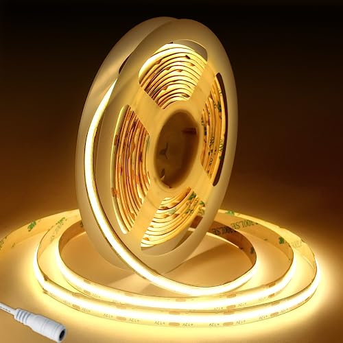 JBdusn 12V COB LED-remsa 3000K, 5m flexibel högdensitets 8mm bred lysrör ljusband 480LED/m klippbar ljustejp självhäftande för sovrum och kök gör-det-själv-belysningsprojekt (utan strömförsörjning)