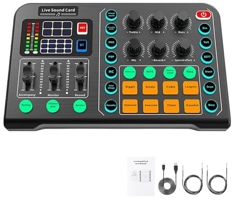 Interfaz De Audio Con Mezclador De DJ, Efectos De Tarjeta De Sonido En Vivo Y Cambiador De Voz, Estéreo Phantom Power De 48 V, Perfecto For Streaming/juegos FáCil De Usar