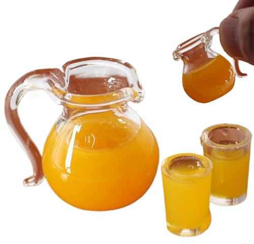 1 Juego de miniaturas de casa de muñecas, 1:12, Accesorios de Cocina para casa de muñecas, Juego de Bebidas de Jugo de Naranja, Jarra con 2 Vasos de Vidrio, Kit de Jugo de Naranja, Adornos, Accesorio