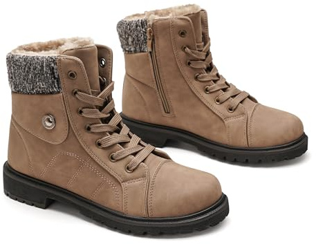 GLAMORA Botines de invierno para mujer impermeables y térmicos con forro cálido y suela antideslizante, botas cómodas con cremallera para caminar, trabajo o senderismo ligero en montaña y ciudad