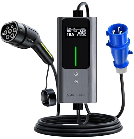 VDLPOWERVP Wallbox 7.4 kw Ricarica Auto Elettrica Tipo 2, 7.4 KW | 6-32A Colonnina Ricarica Auto Elettrica, 5M Monofase CEE 3 pin Caricatore EV con Corrente Regolabile da tempo impostato