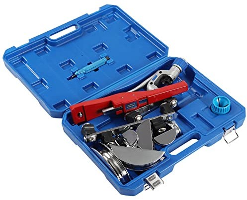Curvatrice tubo multistrato manuale piegatrice tubo rame fino a 90°, piegatrici tubi a cricchetto 7 matrici strumento piegatura 6-22mm 1/4-7/8, per tubi di rame in alluminio (rosso)