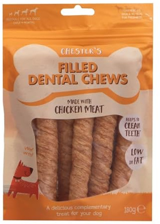 Chester's Chicken-Flavored Dental Chews for Dogs – 180g | Low-Fat, Teeth-Cleaning Treats for Puppies & Adult Dogs | Tasty Healthy Snack for Daily Reward