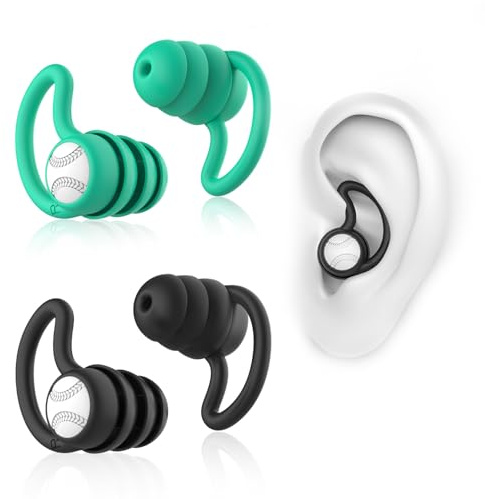 Lot de 2 paires de bouchons d'oreille pour adultes - En silicone souple - Imperméables et réutilisables - Pour la douche, la natation, le surf (Noir + Vert)