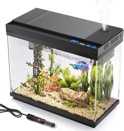 Vehipa Aquarium Complet 9 litres avec Chauffage, Humidificateur et Pompe 3 en 1 - Filtration, Oxygénation et Circulation, Affichage de la Température, Verre HD, Eclairage Temporisé 7 Couleurs