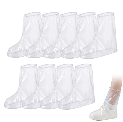 5 Paires Couvre Chaussure Impermeable Enfant, Surchaussures Jetables Transparentes 28x39cm, Protege Chaussures Jetables en Plastique PE avec Élastique pour Pluie et Sorties Scolaires