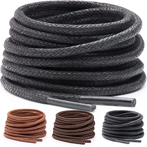Miscly Lacets Cirés Ronds Fins pour Chaussures Habillées [3 Paires] Epaisseur: 2.4 mm de Diamètre - Ø 2.4 mm (76 cm, Noir)