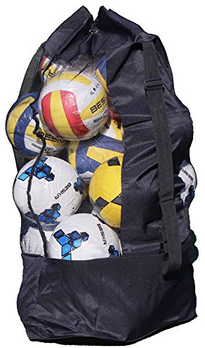 Heavy Duty Multiple Use Sports Drawstring Mesh Ball Bag Football Basketball Training Equipment Storage Bag Drawstring Shoulder Bag Carry Sack Netbag Organizer With Shoulder Strap For 10-15 Balls
