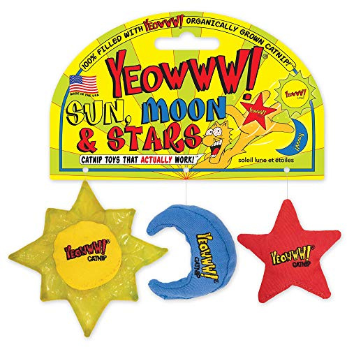 YEOWWW Catnip Cat Toy for Indoor and Outdoor Cats -Premium Quality Strong Catnip Toys for Cats (1x Crinkle Catnip Toy Sun 1 x Moon 1x Star)